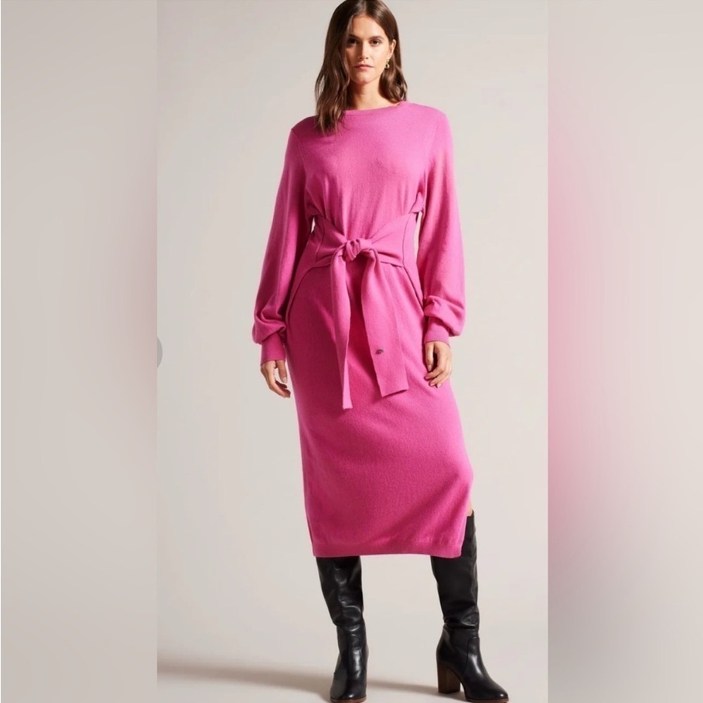 Ted Baker Essya Sweater Dress Tie Waist Touch Of Cashmere Size 2(Us 4-6)